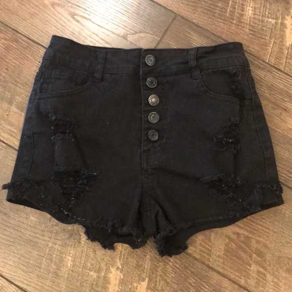 High Waisted Button Fly Black Denim Jeans - Picture 2 of 5